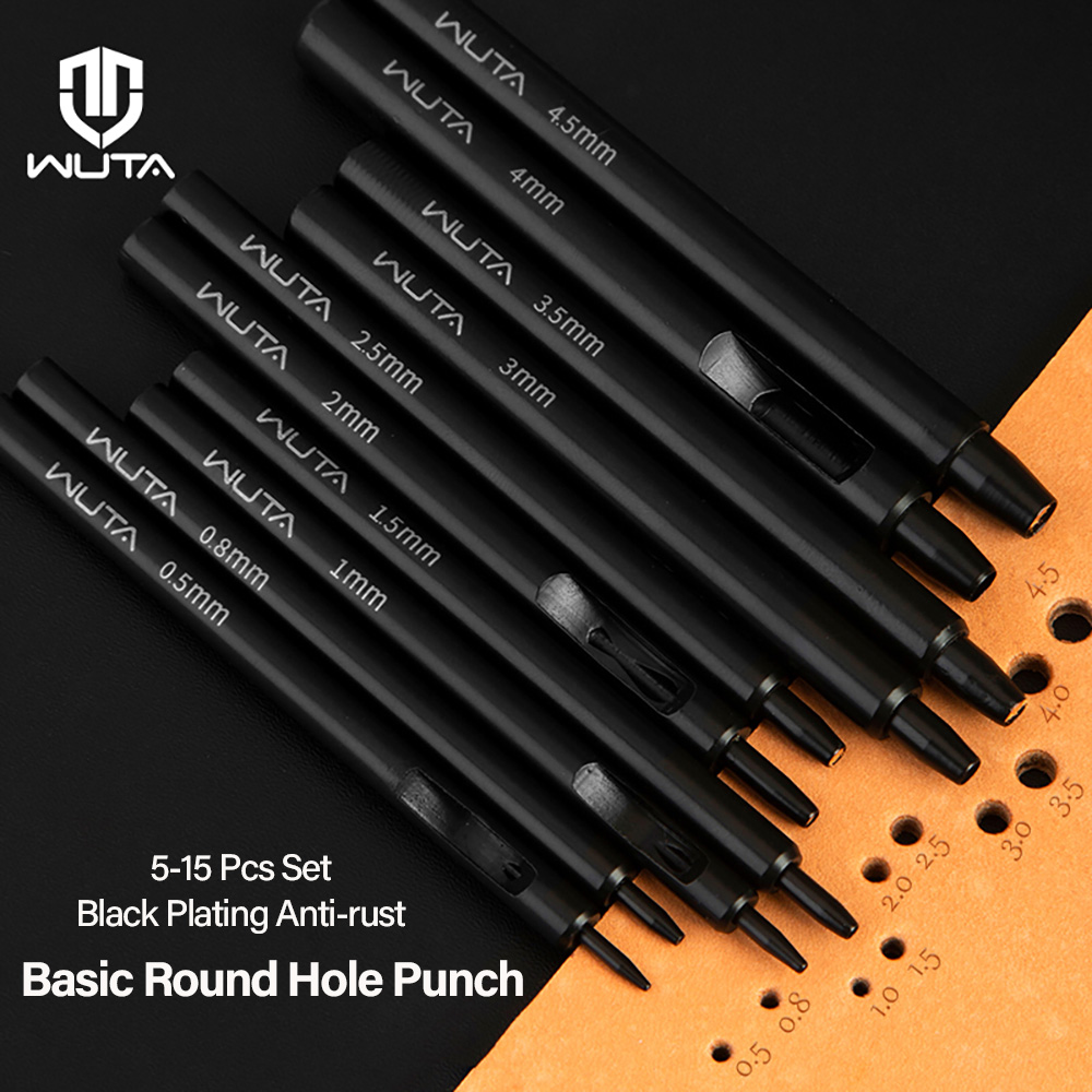 Hand Press Hole Punch Leather - WUTA 5-15Pcs Basic Black Anti-rust Leather